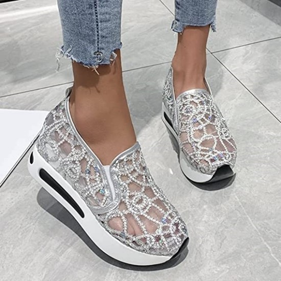 Women Casual Shoes Fashion Breathable Walking Mesh Flat Shoes Woman Grey Sneakers Women 